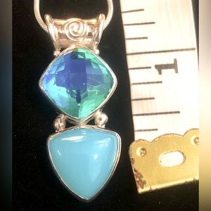 Sajen Handcrafted Sterling Silver Chalcedony Blue Semi-Gemstone Pendant W Chain